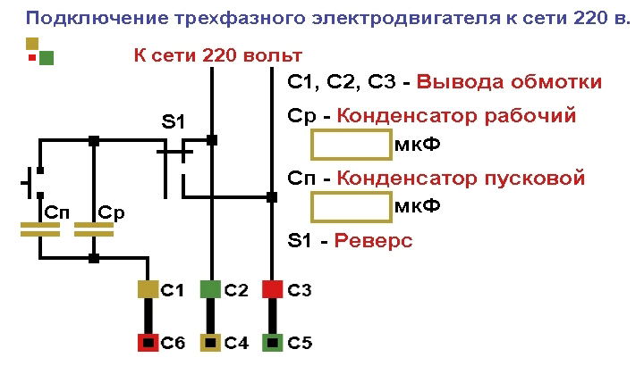 Подключение трёхфазного электродвигателя к сети 220 вольт.